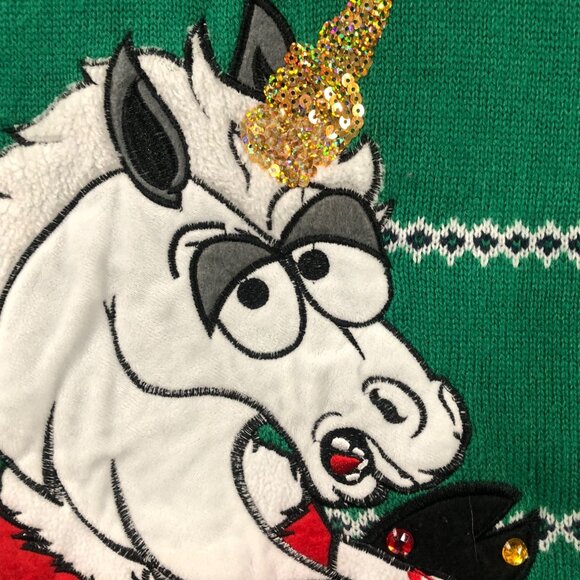 Ugly Christmas Unicorn Size XL Santa Sweater Party Sequin Horn Candy Design 3D - Picture 3 of 8
